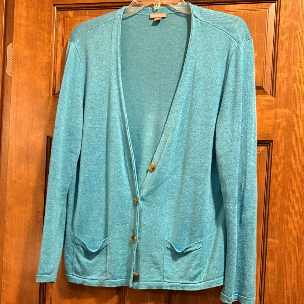 J. Jill Teal Blue Lightweight Button-Front Cardigan